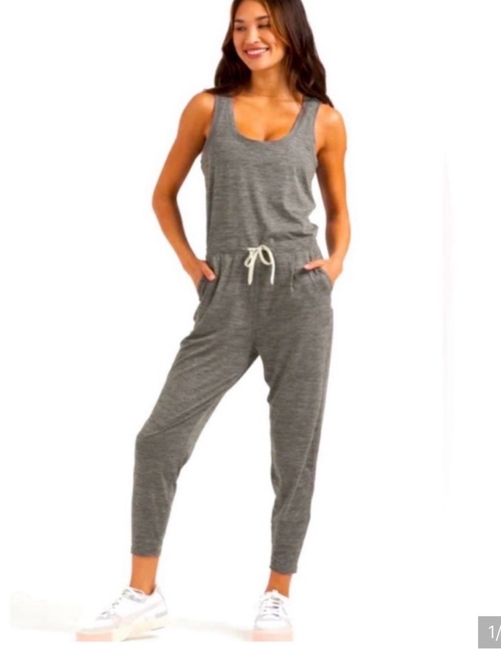 Vuori Harem Gray Drawstring Jumpsuit